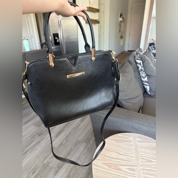 Small Shop|Elegant Black Handbag,Classic Vegan leather,gold hardware,long strap• - Picture 5 of 12